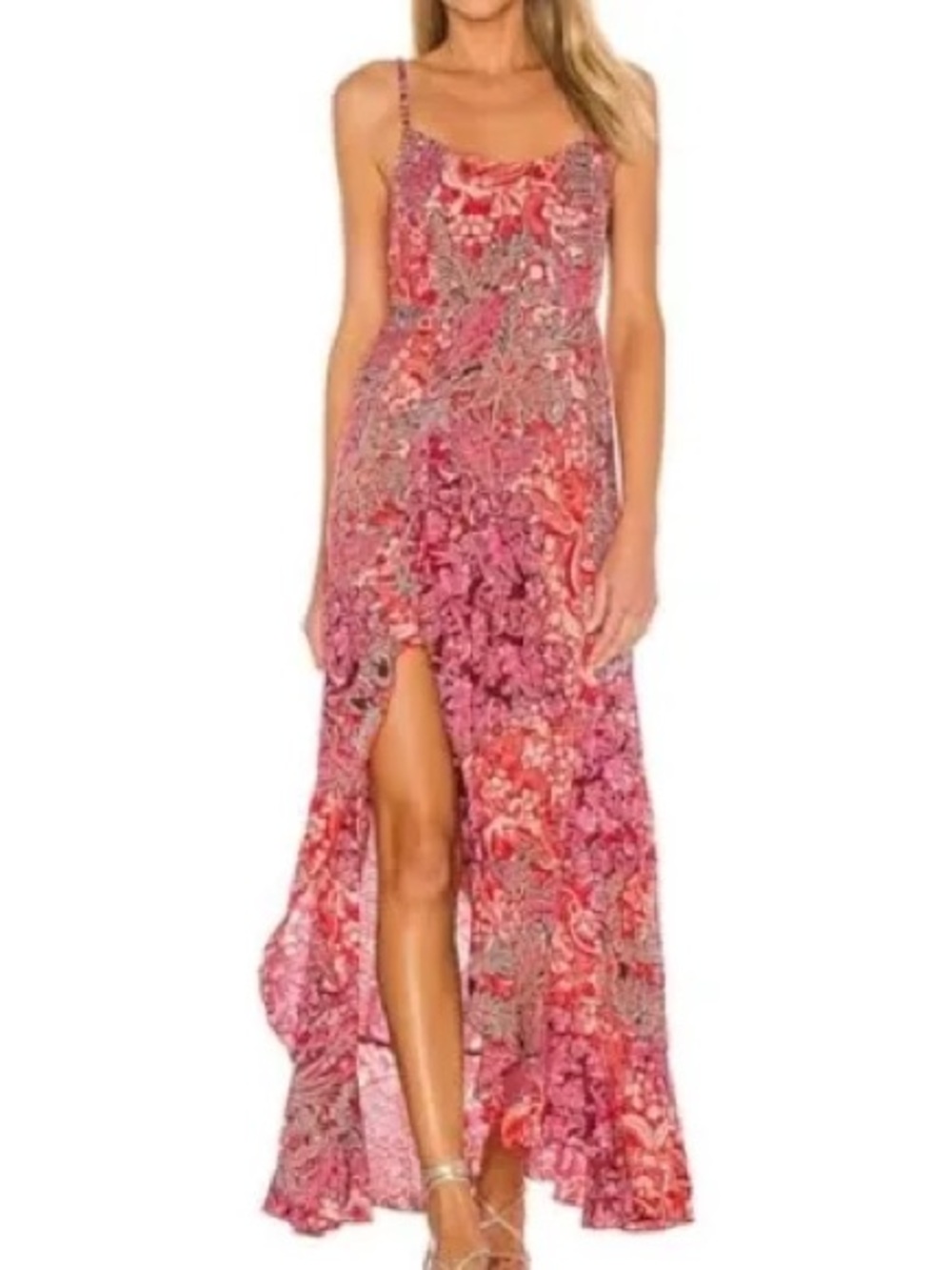 Free People Pink Floral High-Low Slip Dress with Front Slit